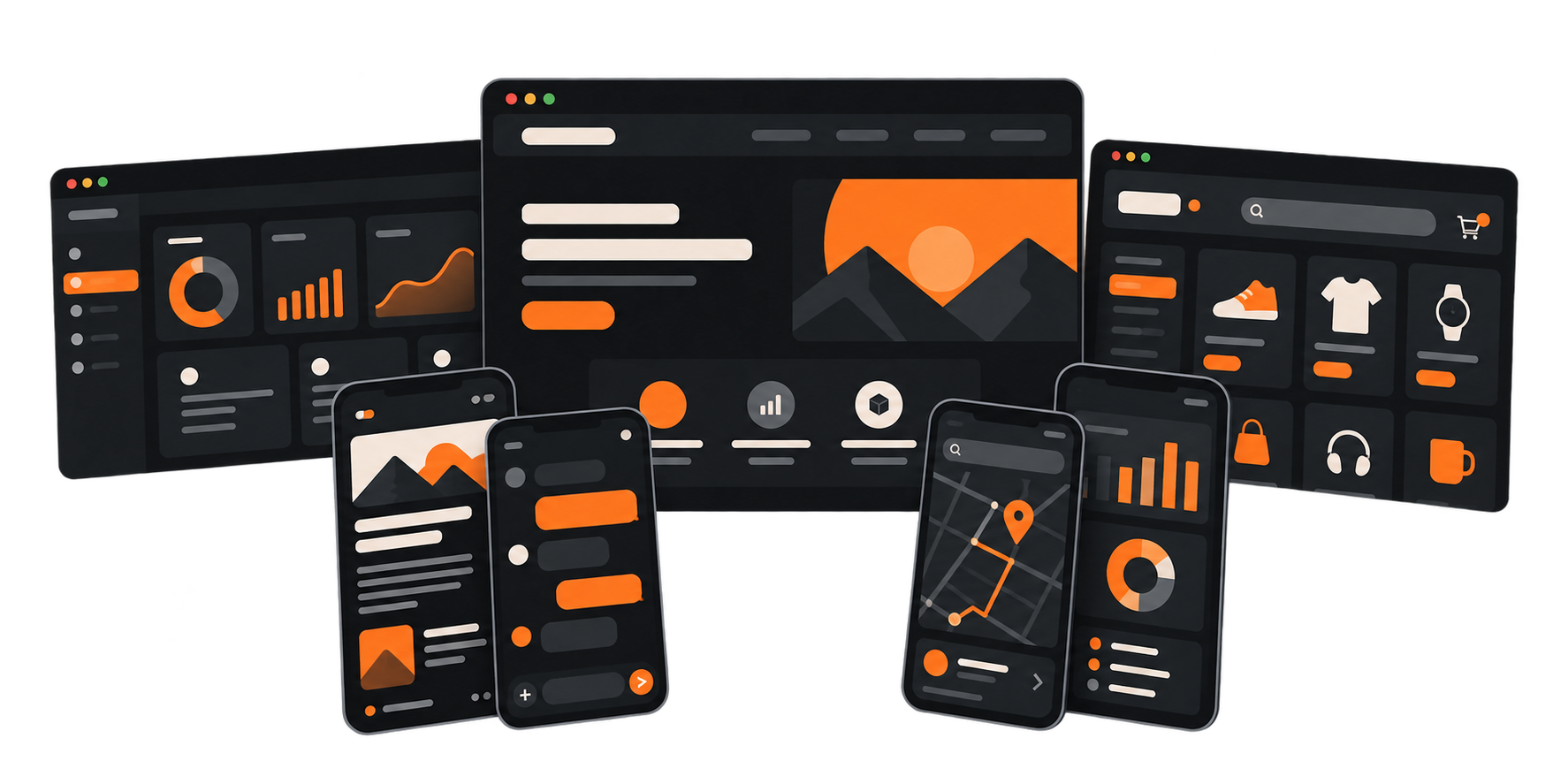 Illustration de plusieurs sites web et applications mobiles